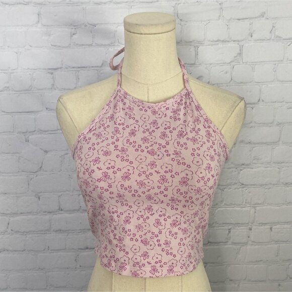 bp Tops - BP Medium Pink Floral Print Halter Crop Top